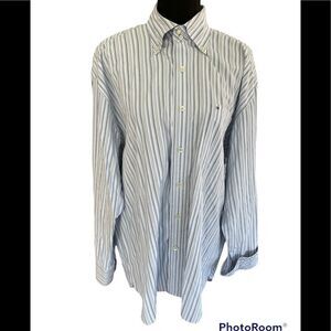 Tommy Hilfiger 80’s 2 ply fabric button front/collar blue striped shirt, sz L